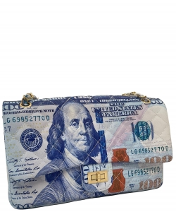 Hundred Dollar Bill Quilted Shoulder Bag 118-6727 BLUE